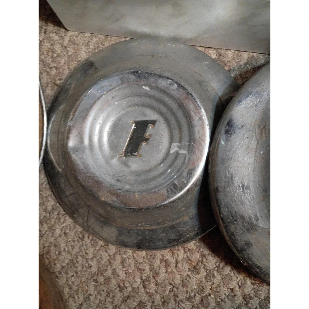 Vintage Ford Hubcaps Chrome Metal Wheel Covers Set of 4 Block F Logo 9.5 Inch